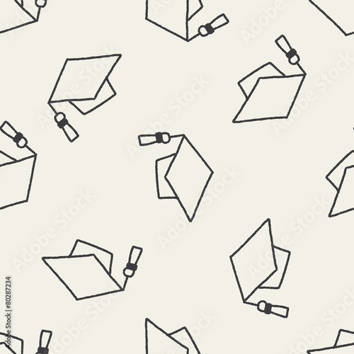 graduation hat doodle drawing seamless pattern background