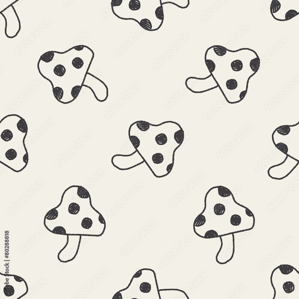 Obraz premium mushroom doodle drawing seamless pattern background