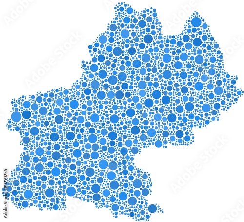 Map of Midi-Pyrenees in a mosaic of blue bubbles