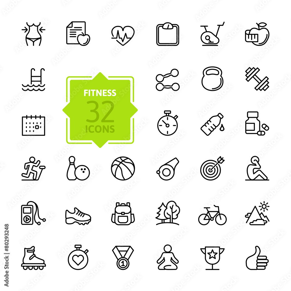 Outline web icon set - sport and fitness