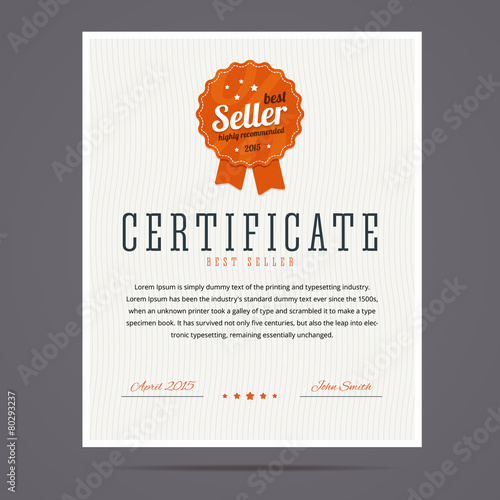 Best seller certificate with stamp.
