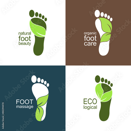 Footprints with leaves for ecological, health and beauty care