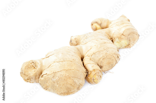 Ginger root on white background.