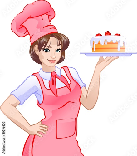 Girl chef in pink and cake