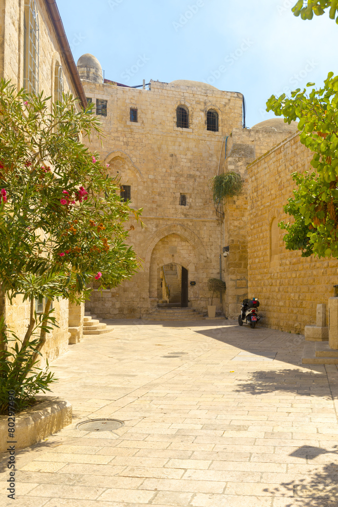 narrow streets of old Jerusalem. Stone houses and arches