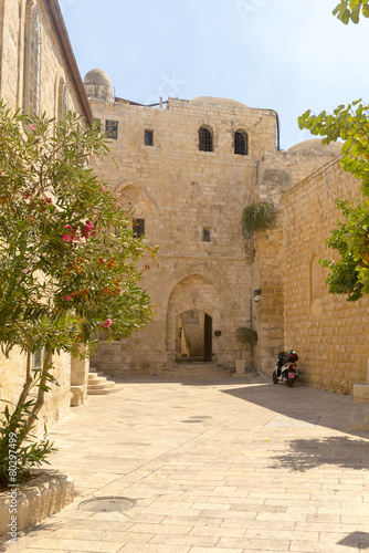 narrow streets of old Jerusalem. Stone houses and arches