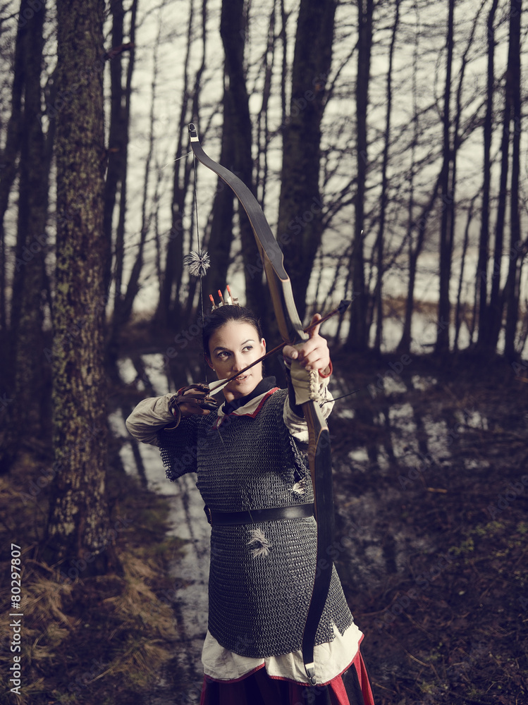 Medieval archery, woman shoot