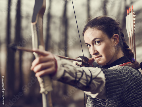 Medieval archery, woman shoot