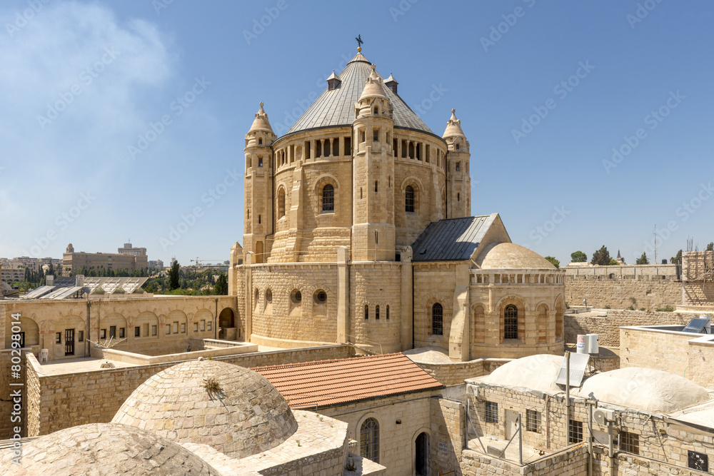 narrow streets of old Jerusalem. Armenian Church Cathedral