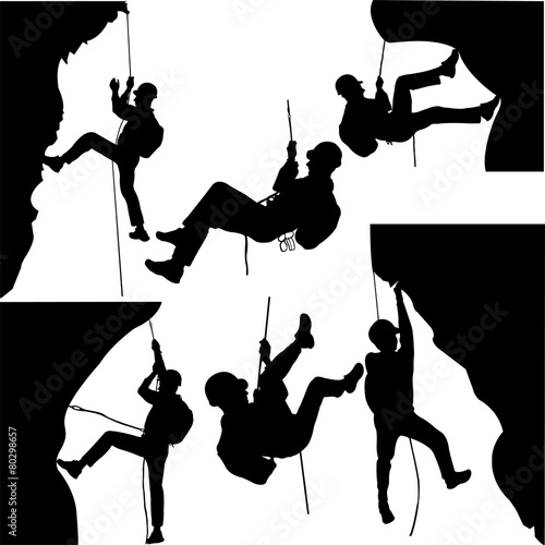 rock climbers silhouette collection - vector