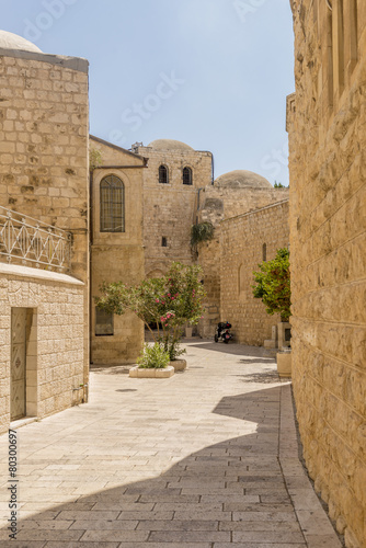 narrow streets of old Jerusalem. Stone houses and arches
