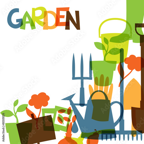 Background with garden design elements and icons
