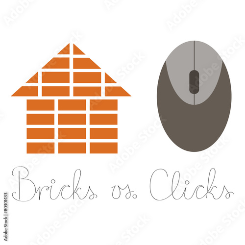Bricks versus clicks vector illustration