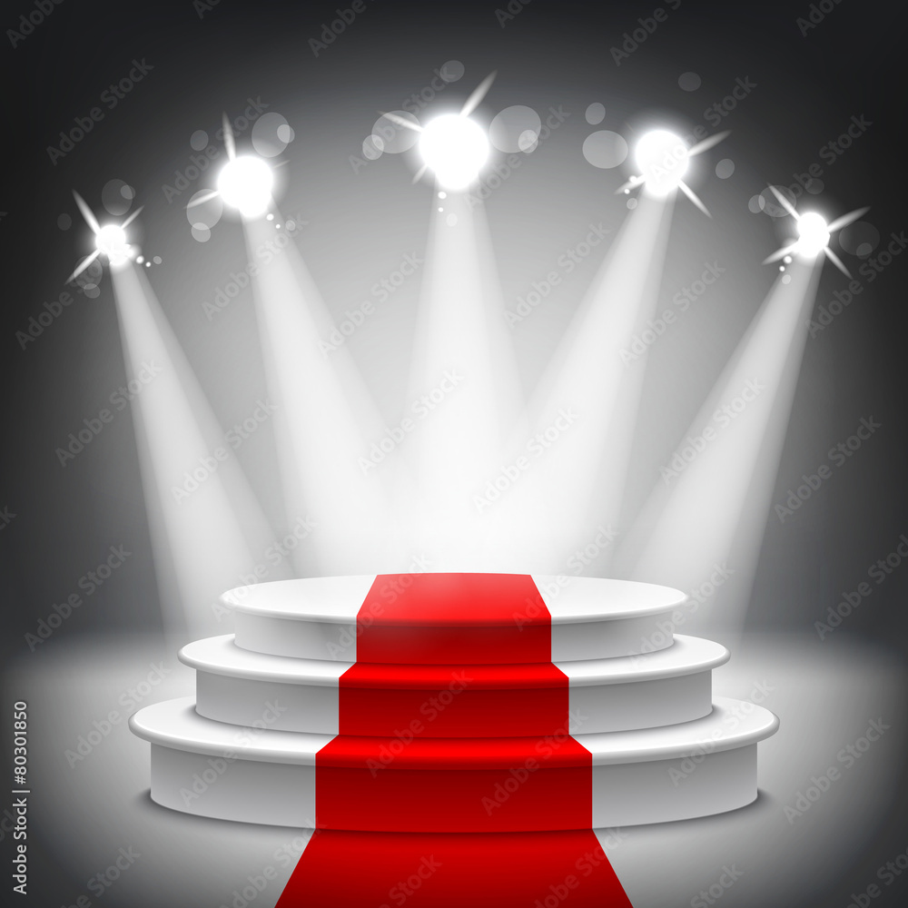 Fototapeta premium Illuminated stage podium red carpet award ceremony vector