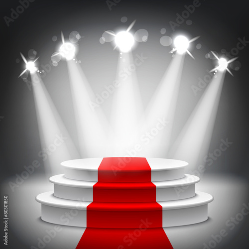 Illuminated stage podium red carpet award ceremony vector