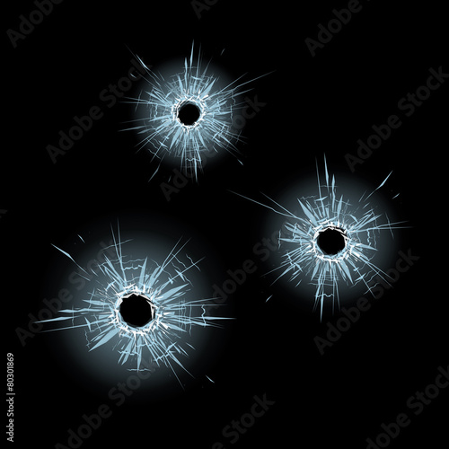 Bullet holes in glass