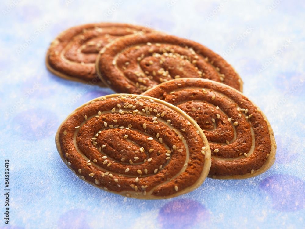 ear shape of cookies on the blue background ear shape of cookies on the blue background