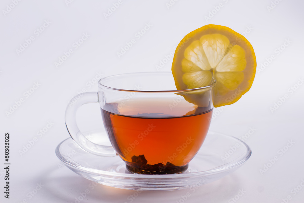 Beautiful black tea with lemon.