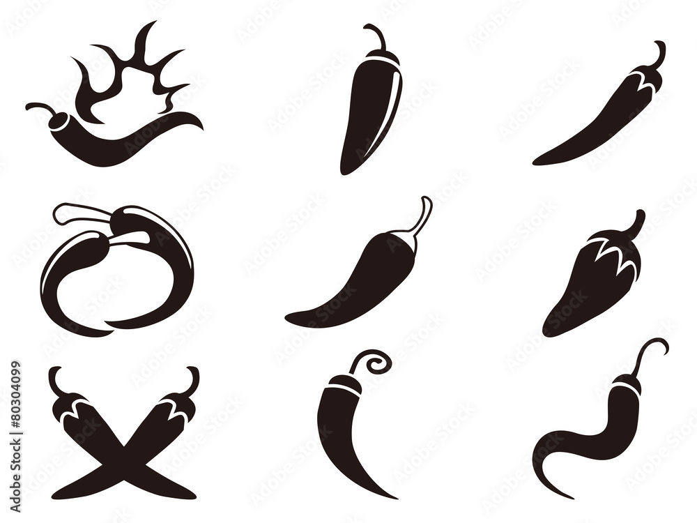 chili pepper icons set chili pepper icons set