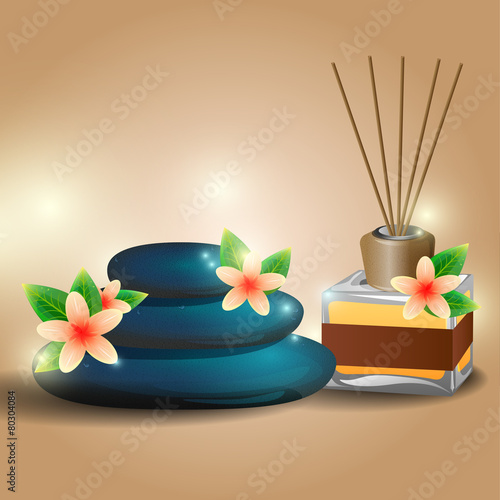 Spa stones and oil burner. Vector illustration