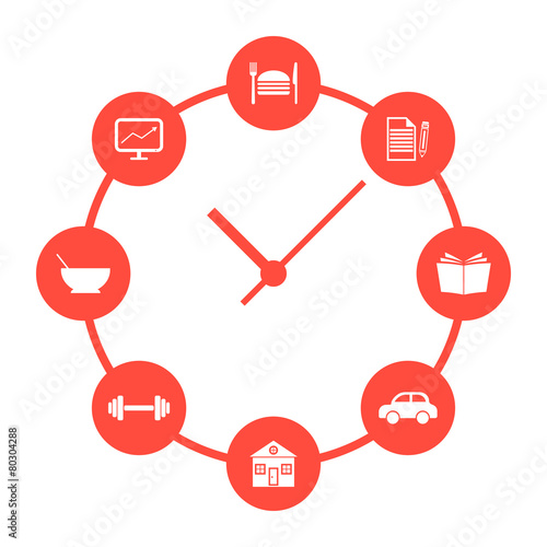 concept of daily routine with red simple watches photo