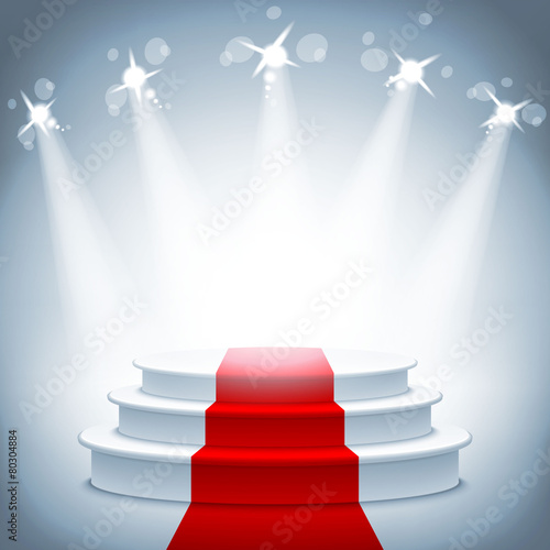 Illuminated stage podium red carpet award ceremony vector