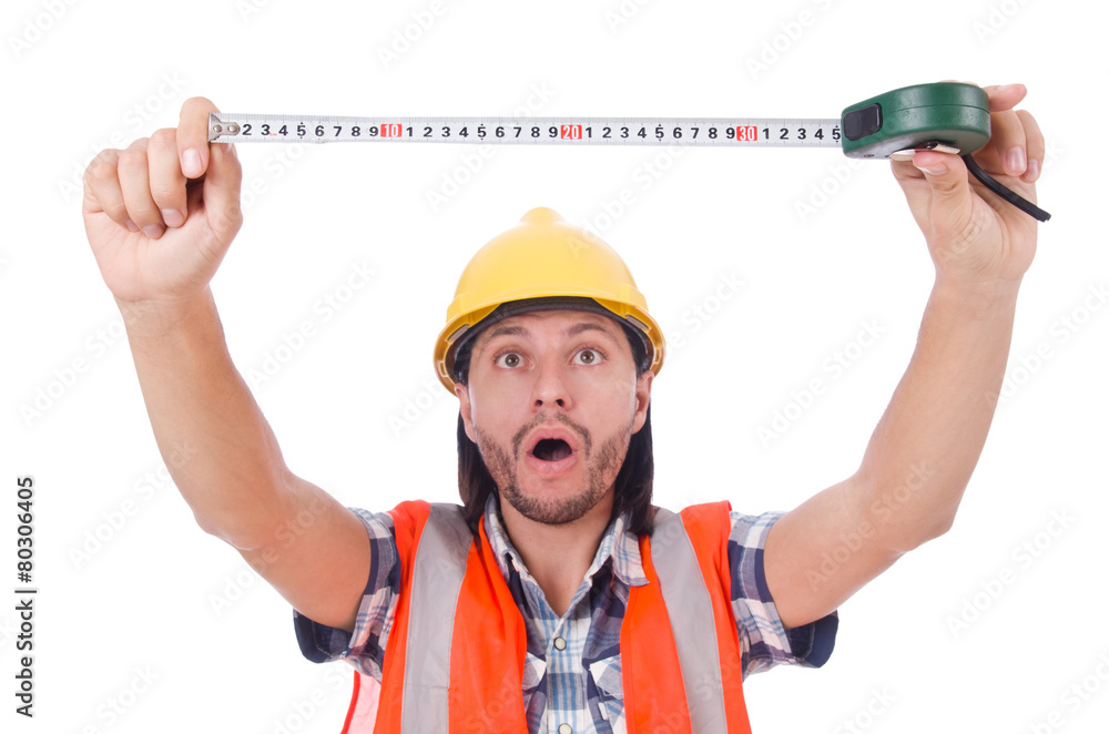 Construction worker with tape-line isolated on white Construction worker with tape-line isolated on white
