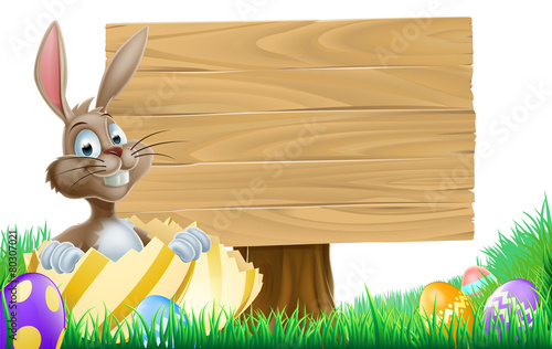 Cartoon Easter Egg Bunny Sign
