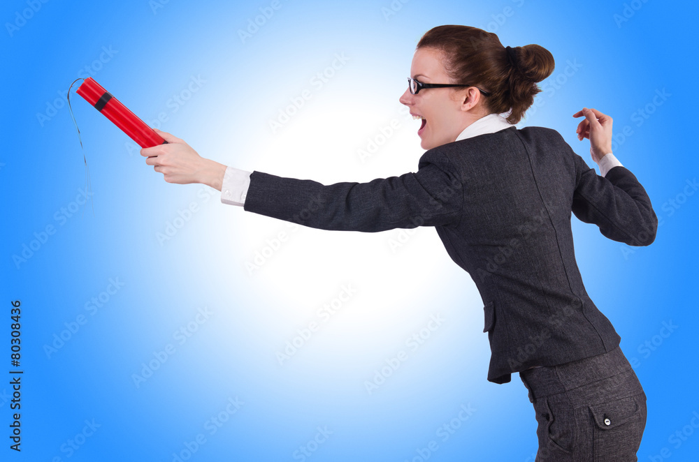 Businesswoman with dynamite on white Businesswoman with dynamite on white