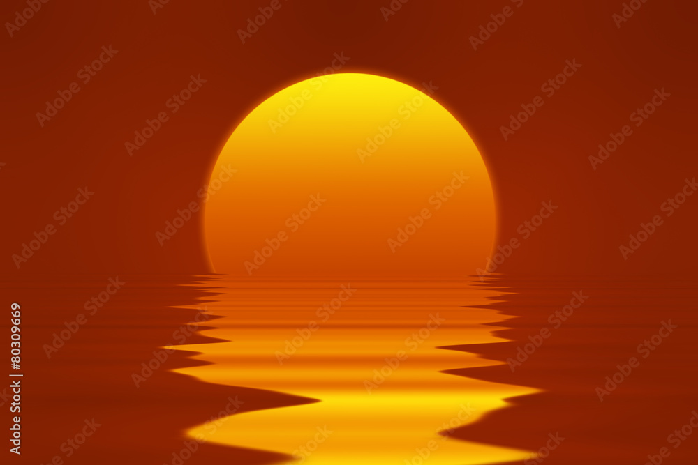 romantischer Sonnen Untergang mit Meer Spiegelung