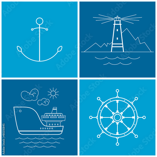 Set of maritime icons, vector illustration