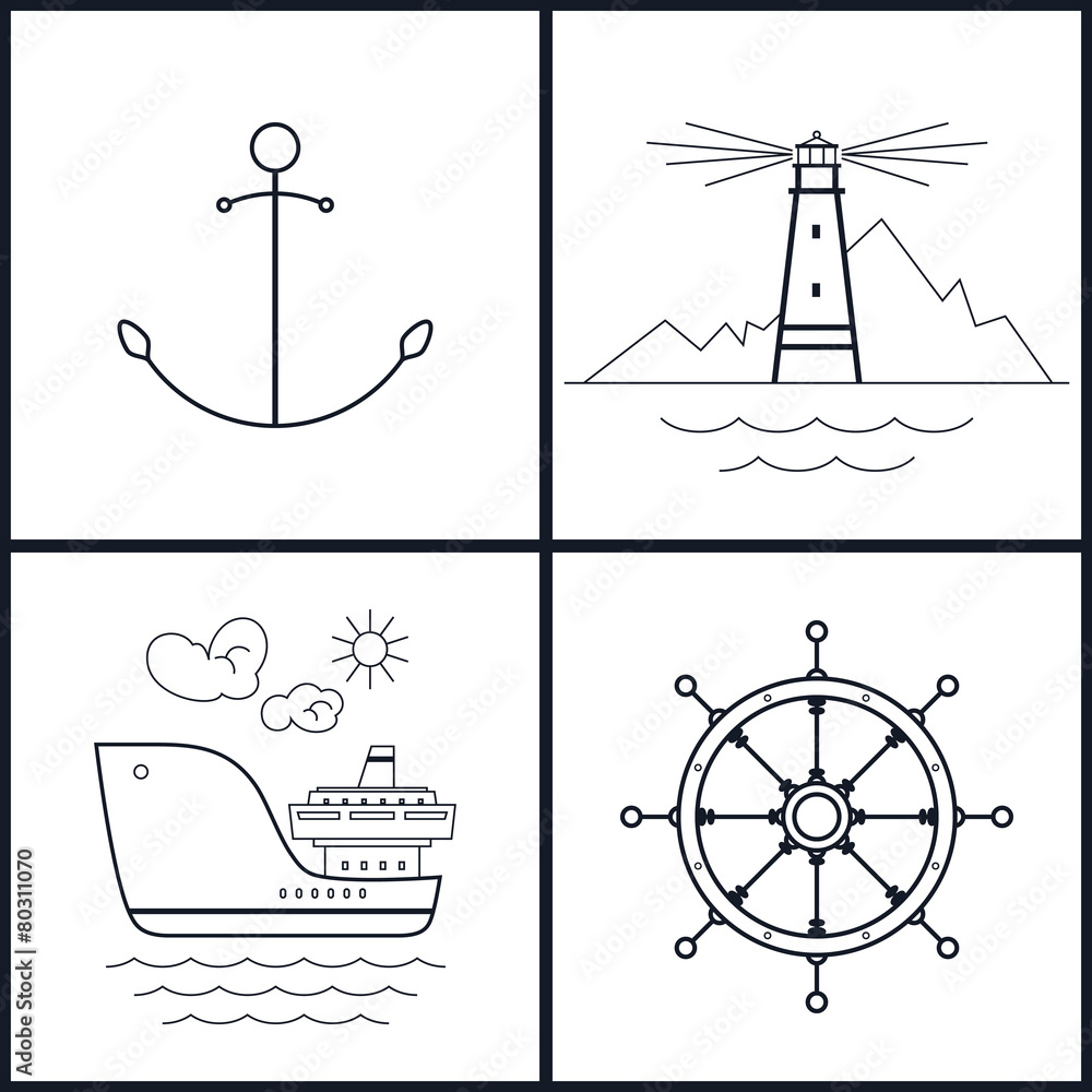 Set of maritime icons, vector illustration Set of maritime icons, vector illustration