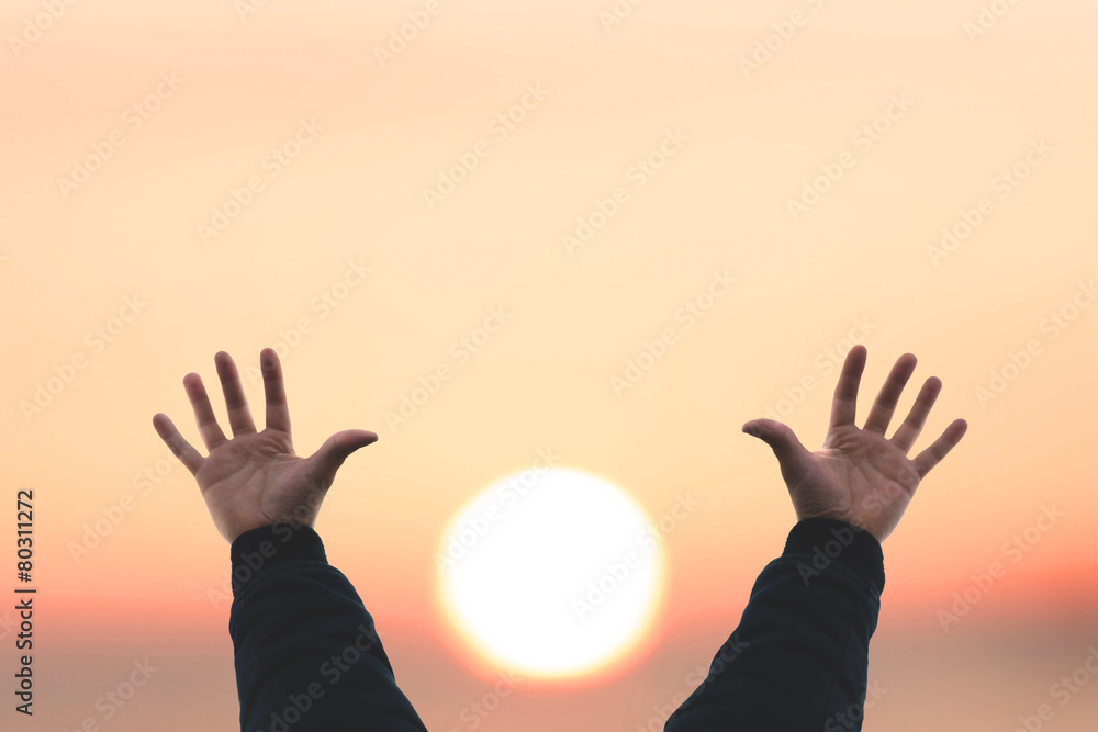 Raised Hands and Sun Man Face