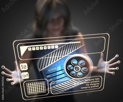 woman and hologram with clapboard