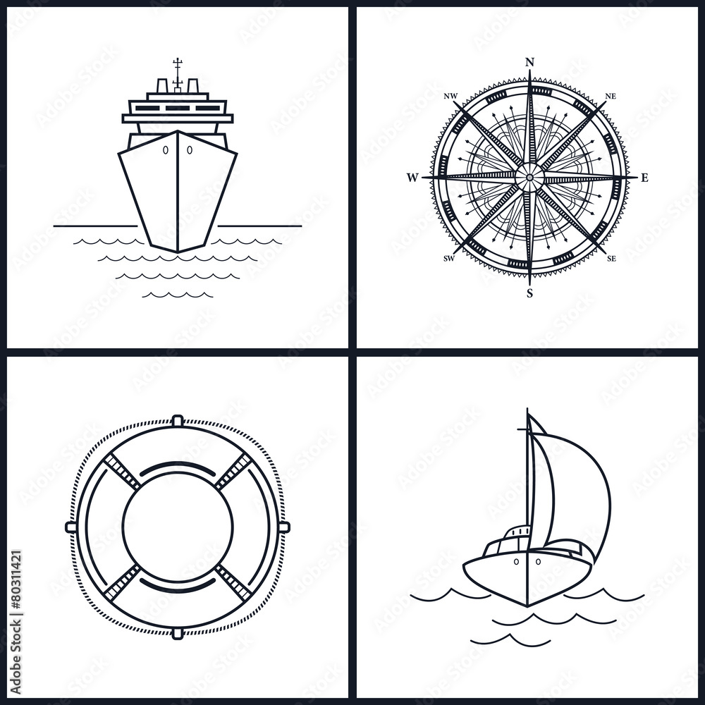 Set of maritime icons, vector illustration Set of maritime icons, vector illustration