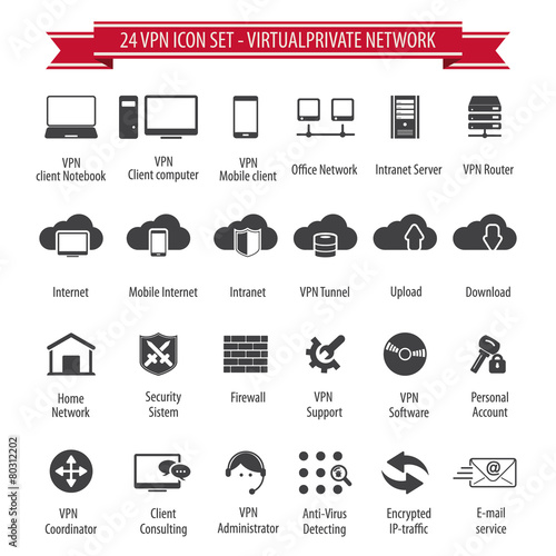 VPN icon set - 24 icon set - Virtual Private Network