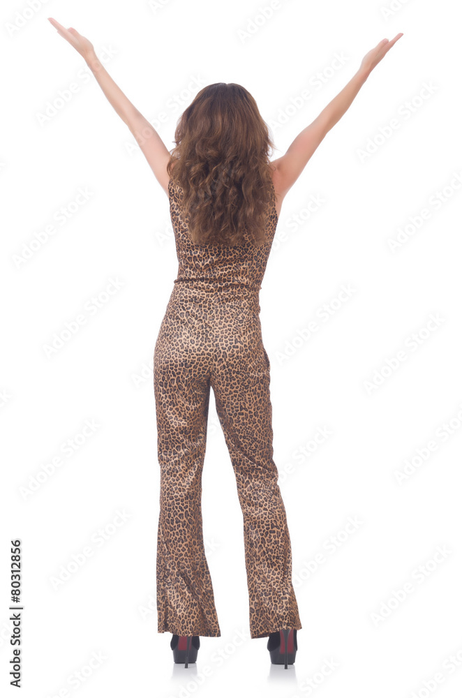 Woman in leopard suit isolated on white Woman in leopard suit isolated on white