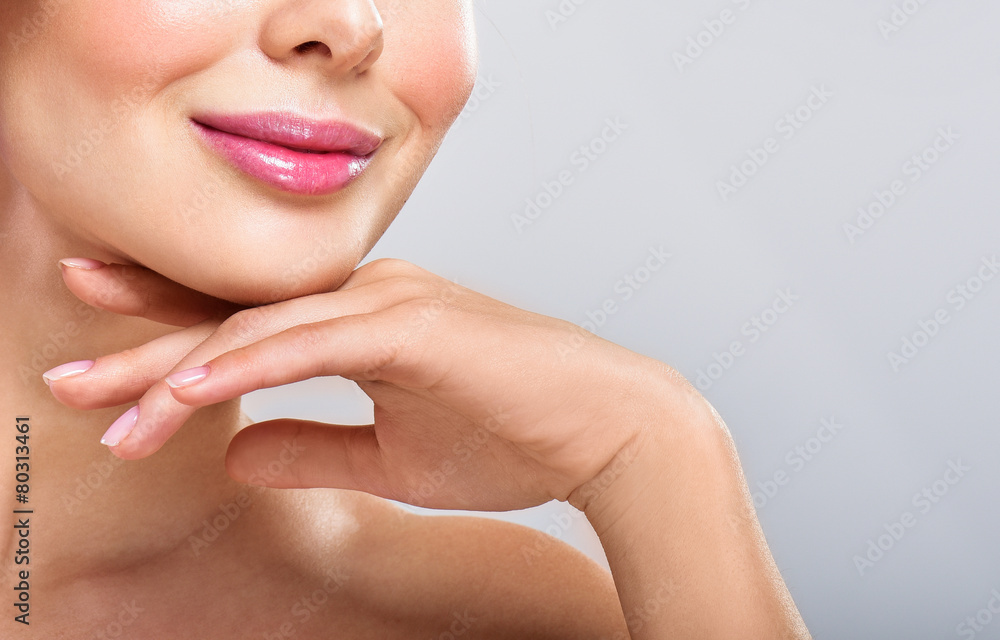 Beautiful face of young adult woman with clean fresh skin. Beautiful face of young adult woman with clean fresh skin.