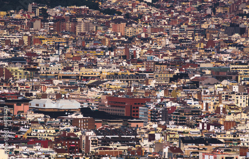 Photography aerial view of barcelona from the top of montjuic castle.