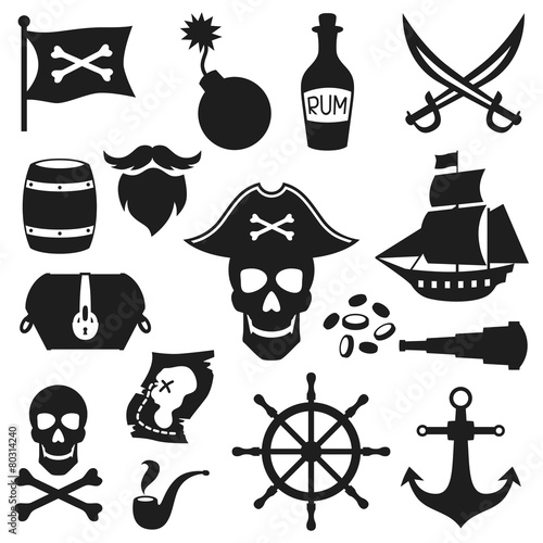 Set of objects and elements on pirate theme