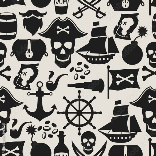 Seamless pattern on pirate theme with objects and elements