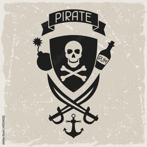Background on pirate theme with objects and elements