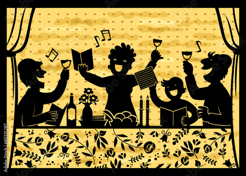 silhouette of a family celebrating Passover