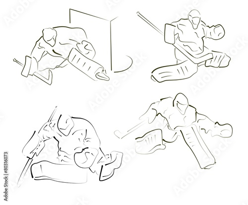 ice hockey goalkeeper outline silhouettes set