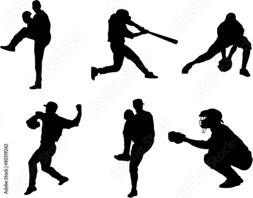 Set of Baseball Players Vector Silhouettes