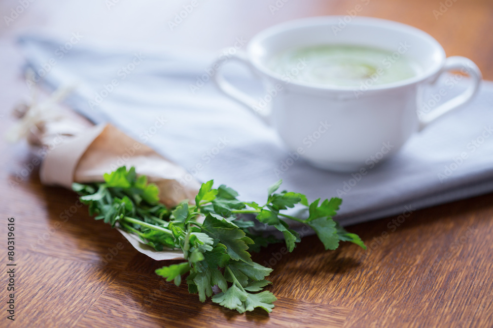 Parsley and white cup Parsley and white cup