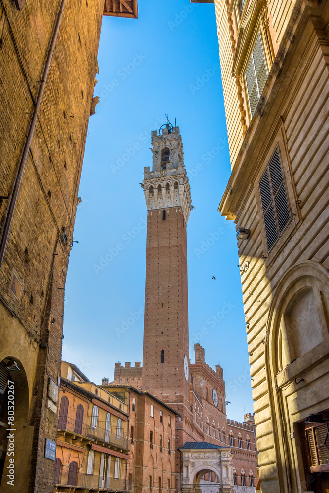 Piazza Campo square and Mangia Tower, Siena, Italy