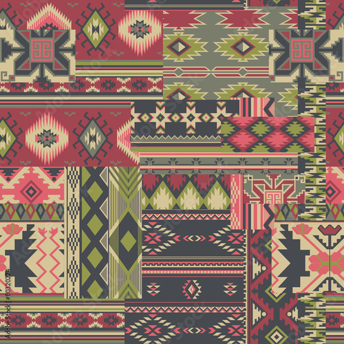 Native American fabric patchwork vector seamless patterns