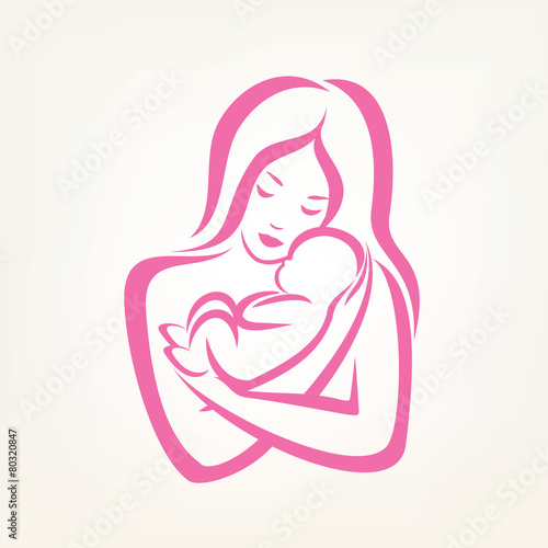 mom and baby stylized vector symbol  outlined sketch