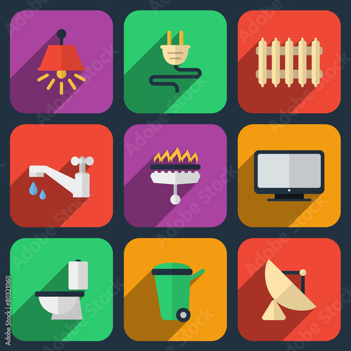 Utilities icons in flat style